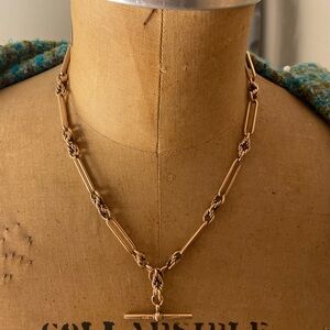 Antique 9 Carat Gold Albert Trombone and Twist Design Necklace, 18”